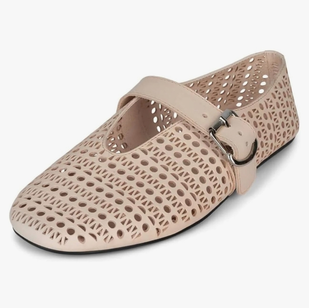 Jeffrey Campbell Shelly Laser Cut Mary Jane Flats - Cream/Beight, Leather, NWT